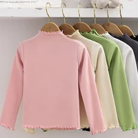 1pcs Spring Autumn Children's T-Shirts Solid Color Tops Kids Half High Collar Long Sleeve Base Shirt Girls Tshirts Clothes 1