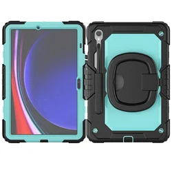 Shockproof Tablet Case with 360° Rotatable Stand & Shoulder Strap - Kids Protective Cover - Samsung Galaxy Tab S9 FE (Sky Blue PC)