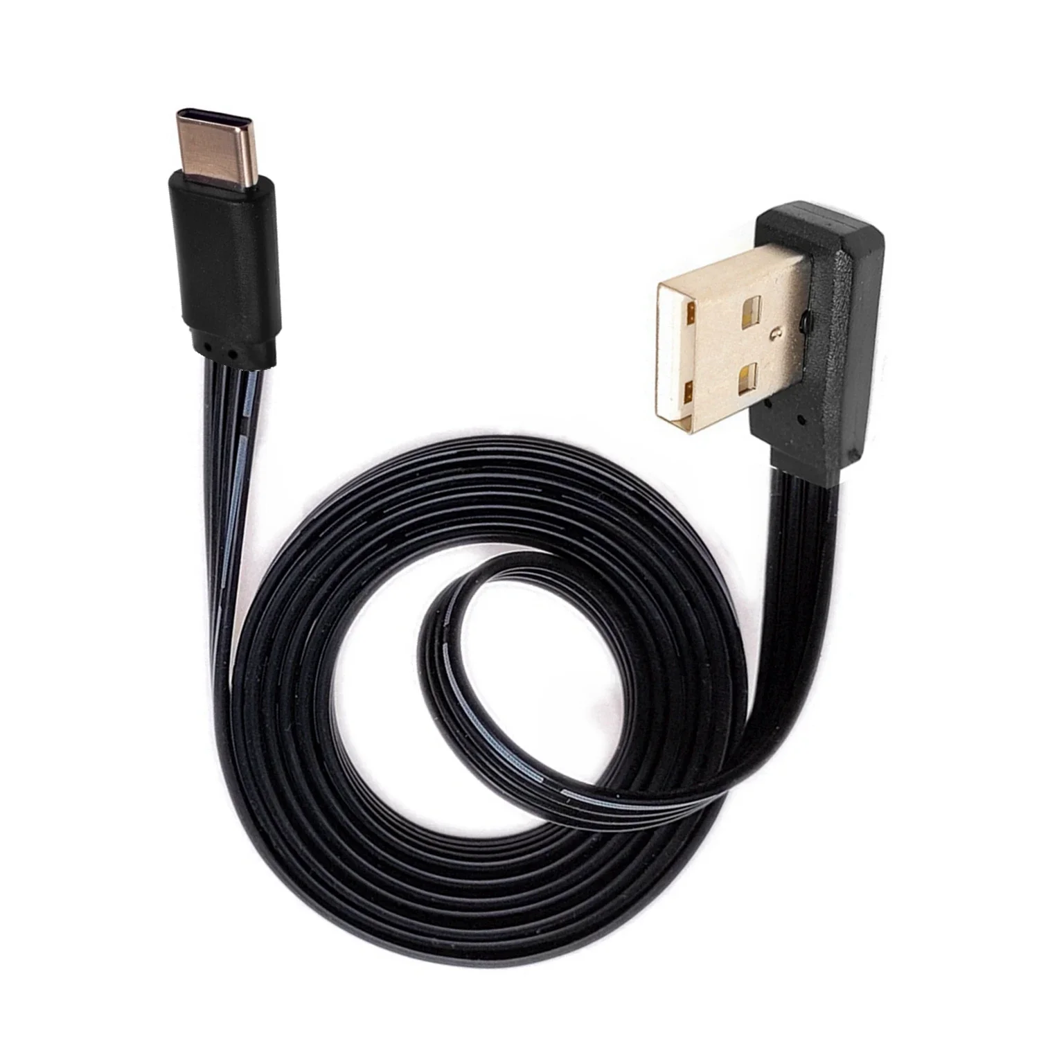 Cable de datos plano con curva de 90 grados, cable de carga, adaptador USB AM, codo tipo C, extremo recto, 10CM-100CM