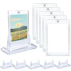 Magnetic Acrylic Card Holders Set with Stands - Pack of 6 for Trading and Baseball Cards (WHITE)