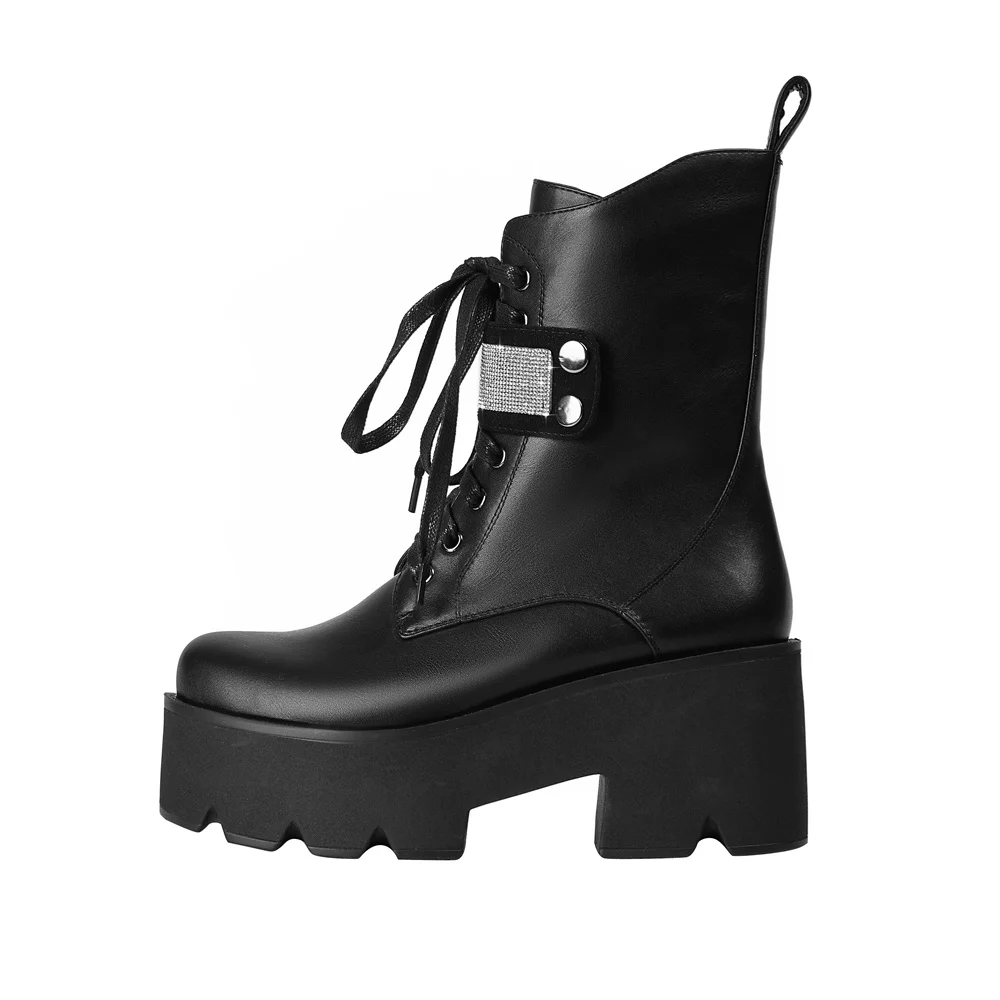 

2023 Autumn/Winter New Women's High Chunky Platform Round Toe Side Zipper Ankle Boot Fashion With Diamond/Rhinestone