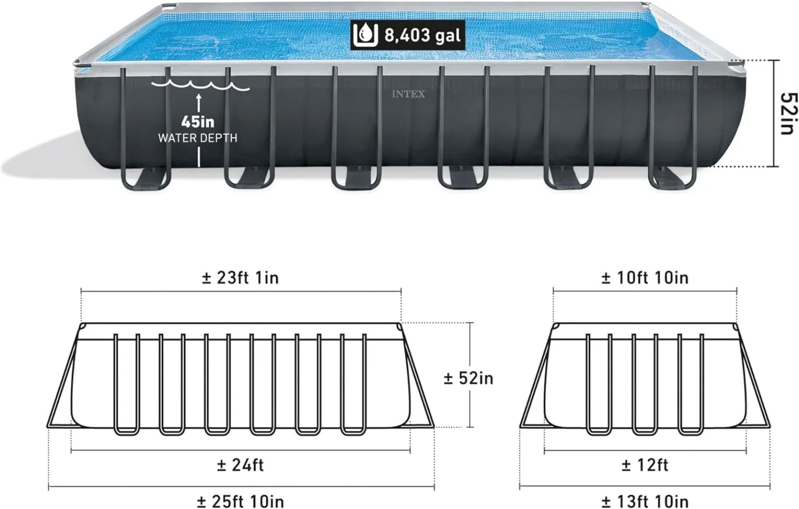 ZX100 Auto Pressure Side Pool Cleaner and 24 Foot x 12 Foot x 52 Inch Rectangular Ultra XTR Frame Swimming Pool with Pump