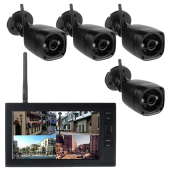 7 인치 TFT 디지털 2.4G 무선 카메라 오디오 비디오 베이비 모니터 4 채널 쿼드 DVR 보안 시스템 IR 밤 빛 4 카메라