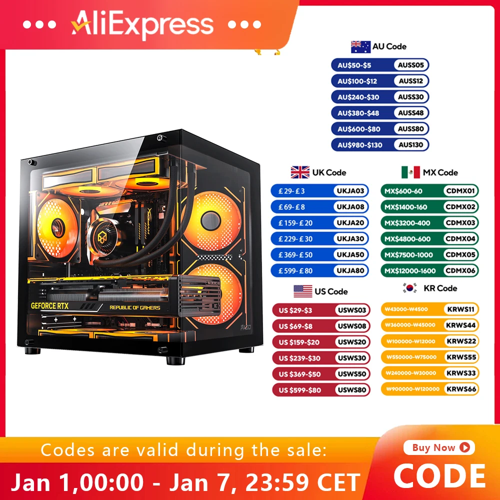 PC Case PADO YL M-ATX Desktop Computer Main Chassis Without A-pillar Double-Sided Tempered Glass Gamer Cabinet