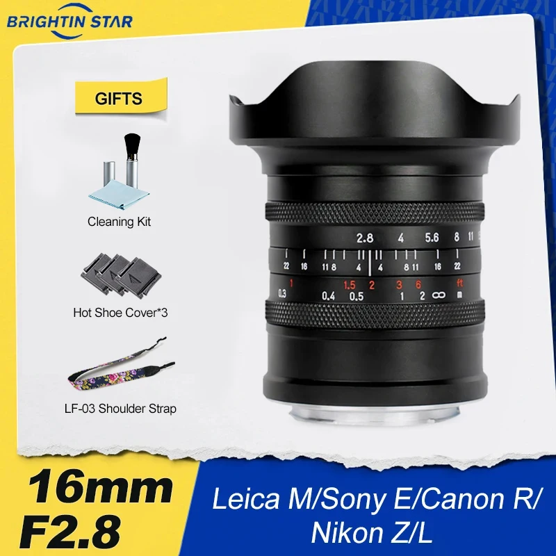 Brightin Star 16Mm F2.8 Obiettivo Per Fotocamera Ultra-Grandangolare Full Frame Per Nikon Z Sony E A7R Canon Rf R8 Eos R Leica L Sigma L Leica M