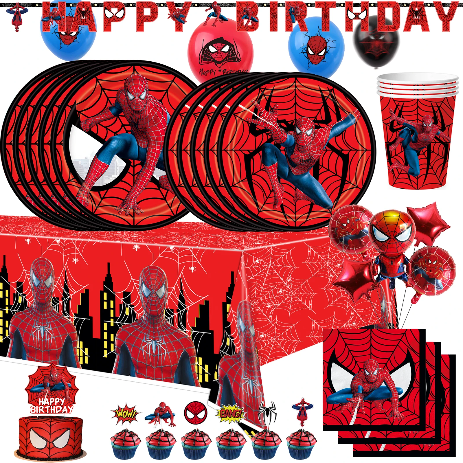 

Spiderman Birthday Party Decoration Superhero Disposable Tableware Cup Plate Napkin Tablecloth Balloon for Kids Boy Baby Shower