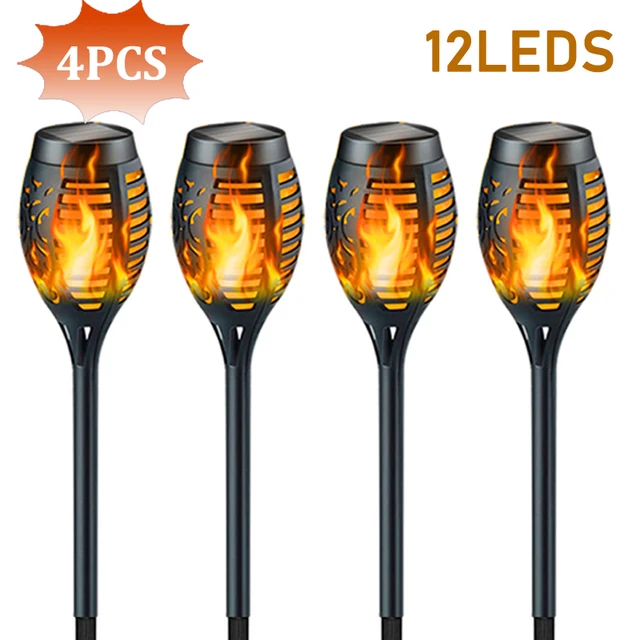 Outdoor Solar LED Torch Lights Sunlights Flashlight Waterproof Garden Decoration Lantern For Patio Street Balcony Yard Pathway 12LED-4PACK