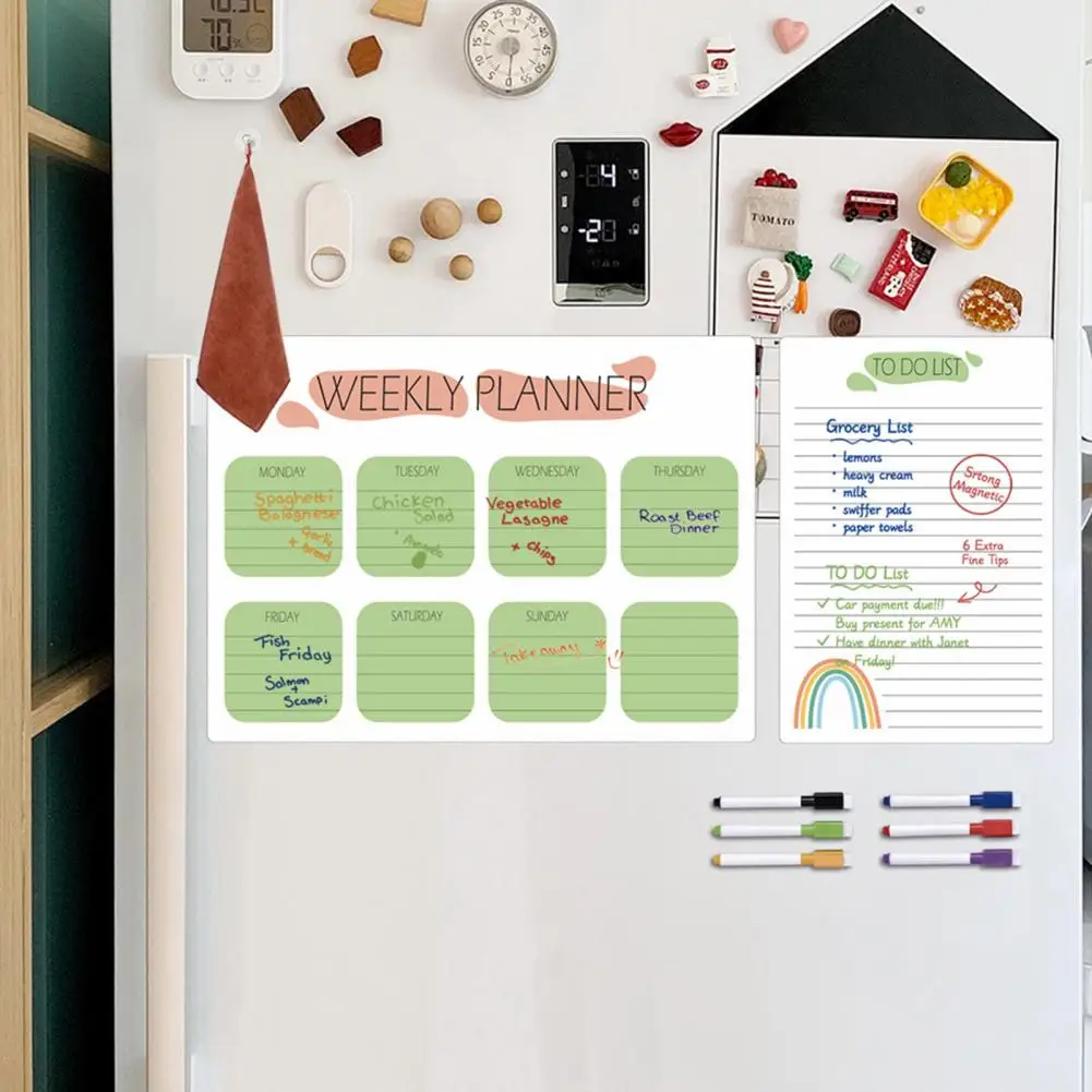Fridge Erase Board Magnetic Weekly Planner Efficient Weekly Planning Scratch-proof Magnetic Fridge Calendar Kit with Pens