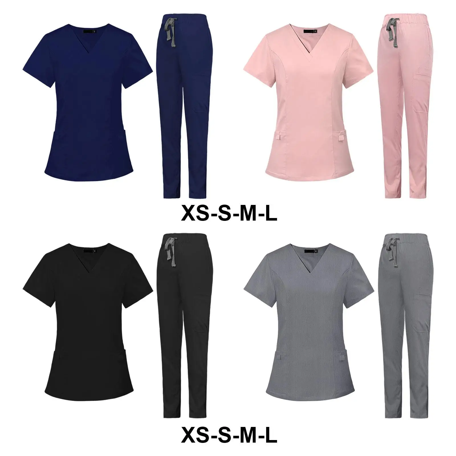 

Women Uniform Scrub Set Nurse Top and Pants Work Clothes Short Sleeve V Neck Scrub Top Work suits for Pet Groomer Cosmetology