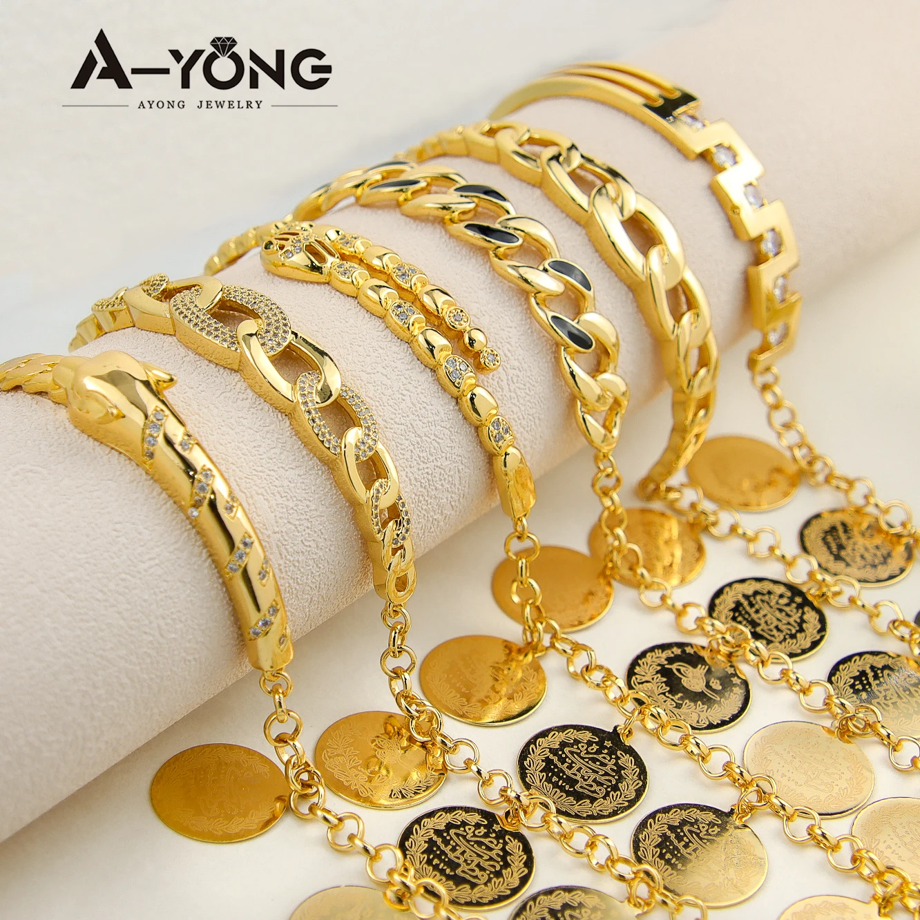 Luxury Saudi Gold Color Bracelet 21k Gold Plated Turkish Coins
