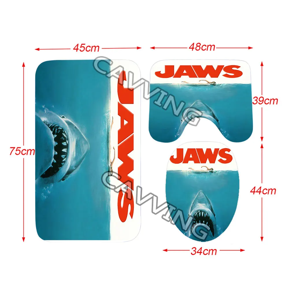 Movie Jaws 3D Shower Curtains Waterproof Bathroom Curtain Anti-slip Bath Mat Set Toilet Rugs Carpet Home Decor J01 Shower Curtains