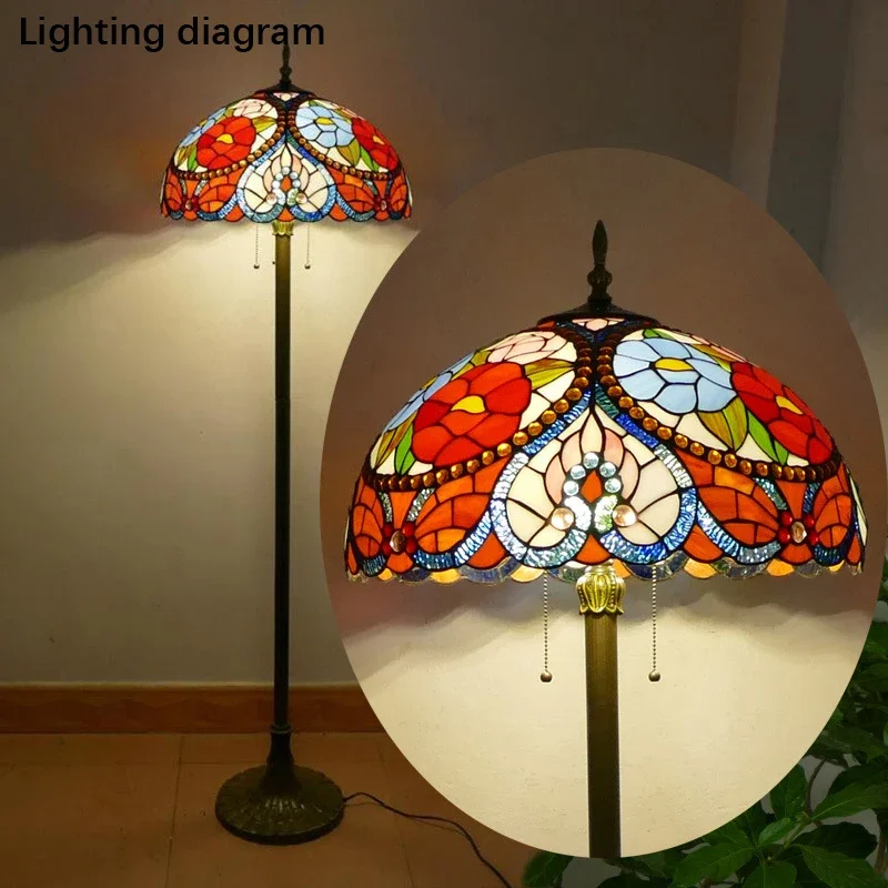 

86LIGHT Tiffany Floor Lamp American Retro Living Room Bedroom Lamp Country Stained Glass Floor Lamp