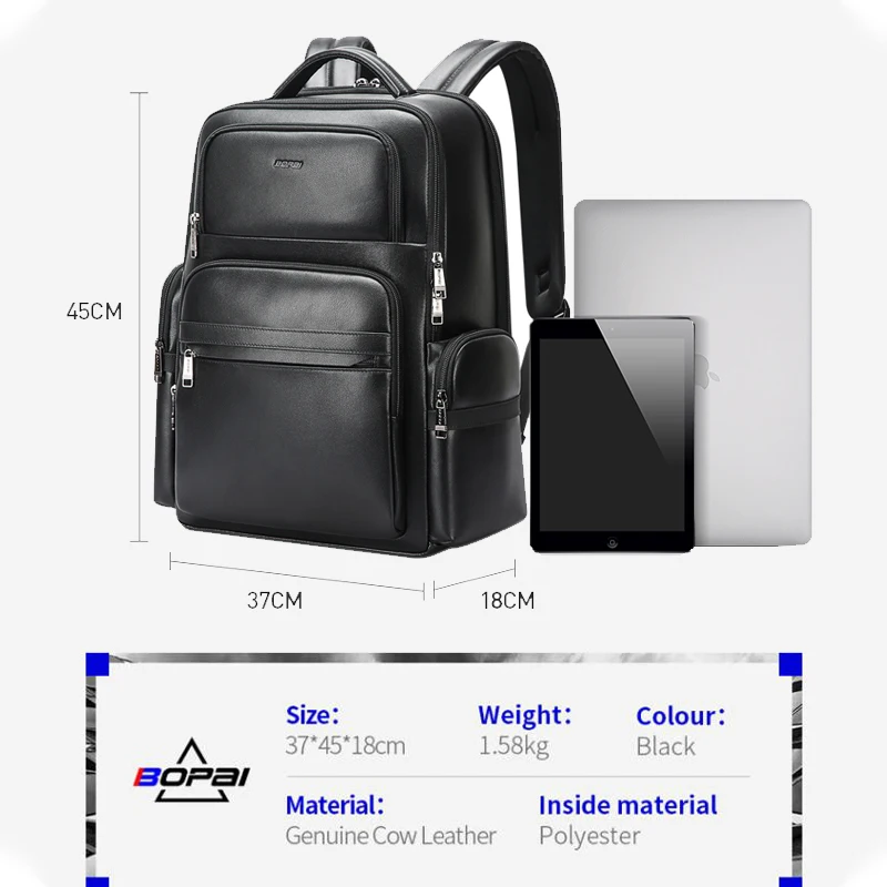BOPAI Luxury Leather Backpack Men Genuine Leather Backpack Fashion Business Travel Cowhide Bag Casual Leather Laptop Backpack 6