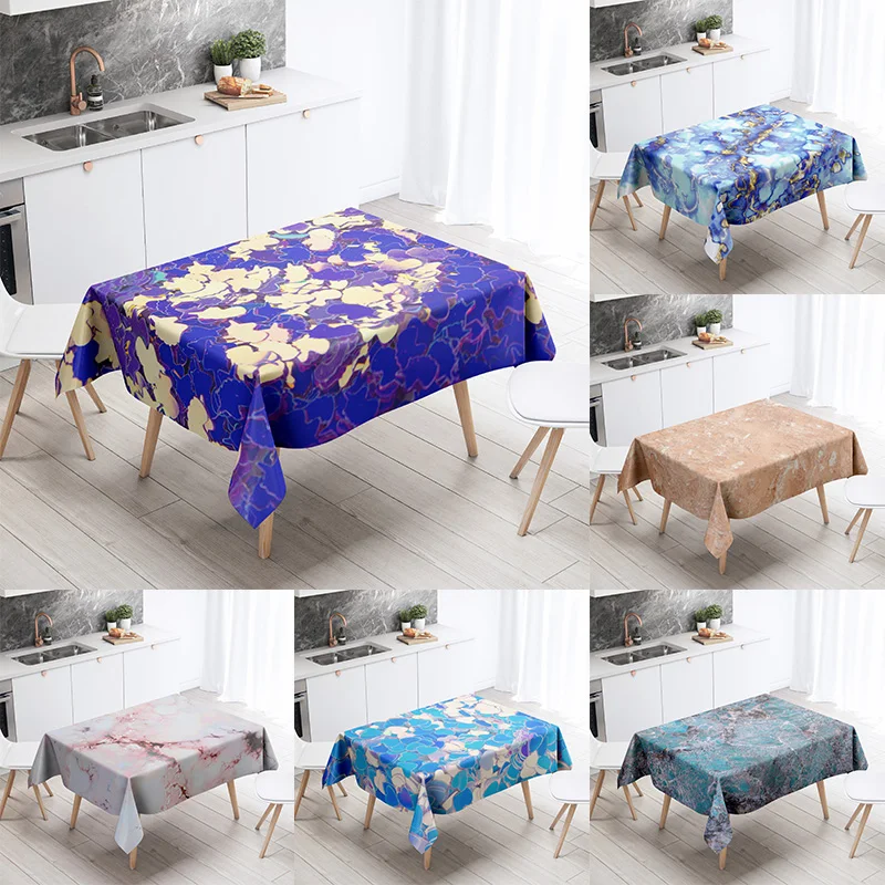 

Marble Striped Tablecloth Home Decor Stain Resistant Waterproof Table Decoration Rectangular Kitchen Fireplace Tops