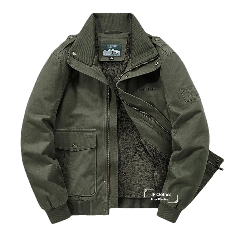 

Jacket Men's Autumn Winter Plus Size Velvet Tops Male Cotton Clothing Loose Large Jacket Clothes Fleece Military Jakcets Coats