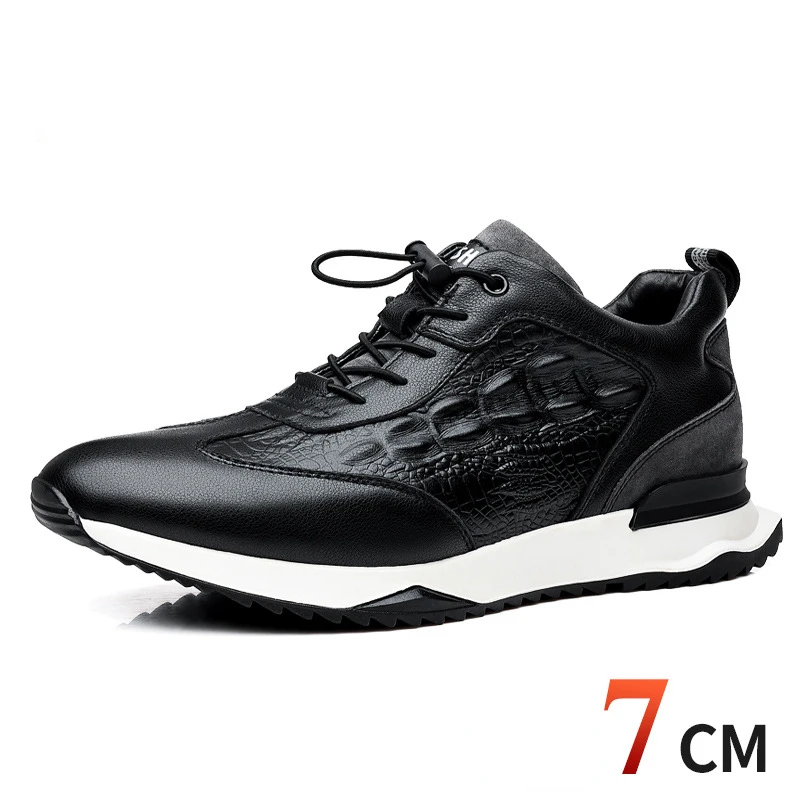 

Men's Leather Inner Height Increasing Shoes Daily Casual Sports Increase 7cm Shoes Crocodile Pattern Mens Leisure Elevator Shoes