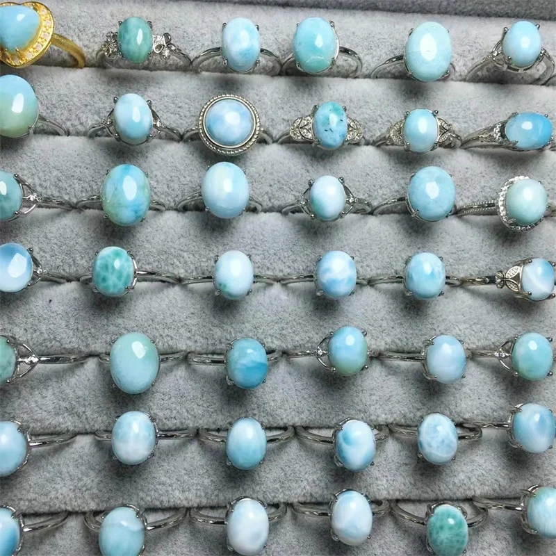 

Natural Larimar Copper Rings Light Blue Gemstone Plated Rings Jewellry For Women CHirstmas Gift 1pcs