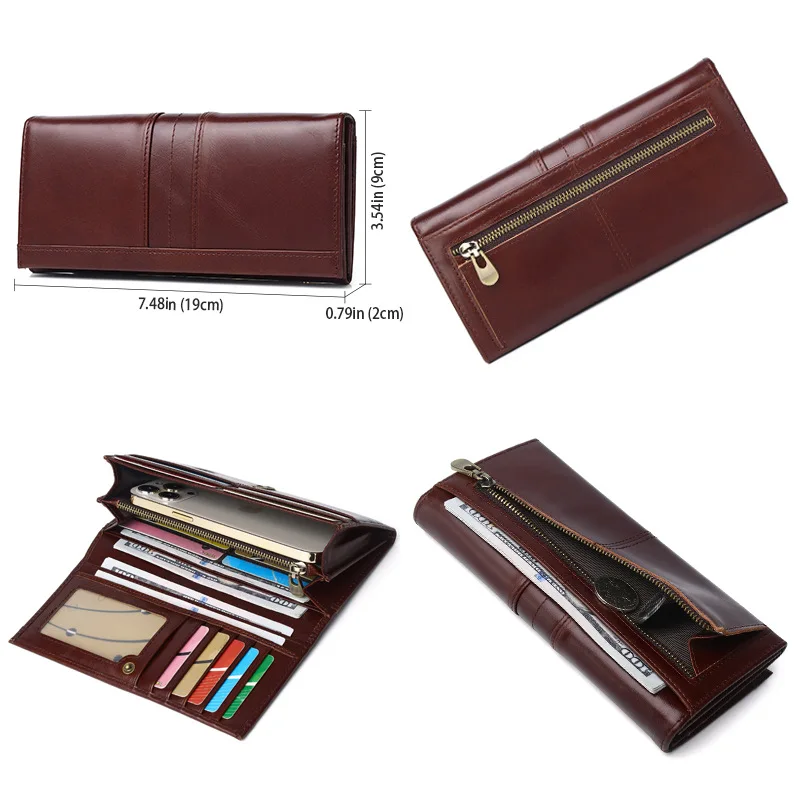 RFID Genuine Leather Men's Long Wallet First Layer Cowhide Leather Large Capacity Clutch Slim Card Holder Purse Wallet 4