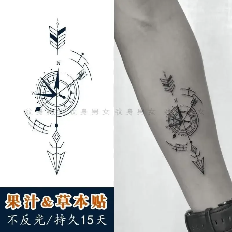 Herbal Temporary Tattoos for Women Man Arm Thigh Compass Fake Tattoo Waterproof Punk Art Arrow Tattoo Festival Lasting Stickers tattoo sticker temporary tattoos