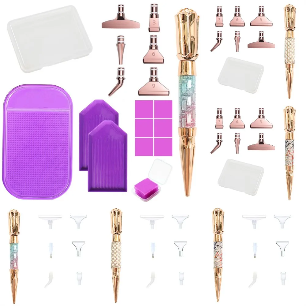 Glitter Sparkle 5D Diamond Painting Pen Tools Kit Penne In Metallo Punte Point Drill Art Kit Colla Argilla Set Di Accessori Per Punto Croce