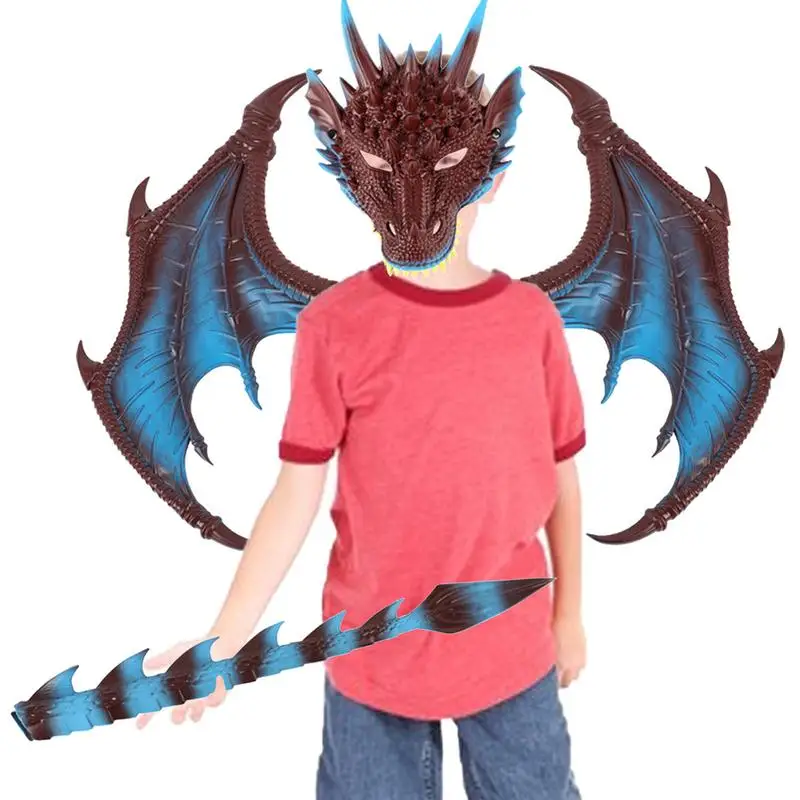 

3pcs Adjustable Dragon Mask Wings Cosplay Costume Prop Kids Kit Fantasy Halloween Props Accessory Children Rubber