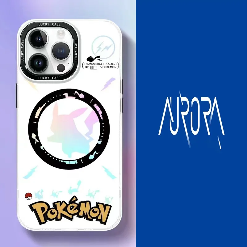 Luxury Pokemon Pikachu Matte Aurora Laser Gradient Phone Case for IPhone15 14 13 12 11 Pro Max Anime Shockproof Cover Coque