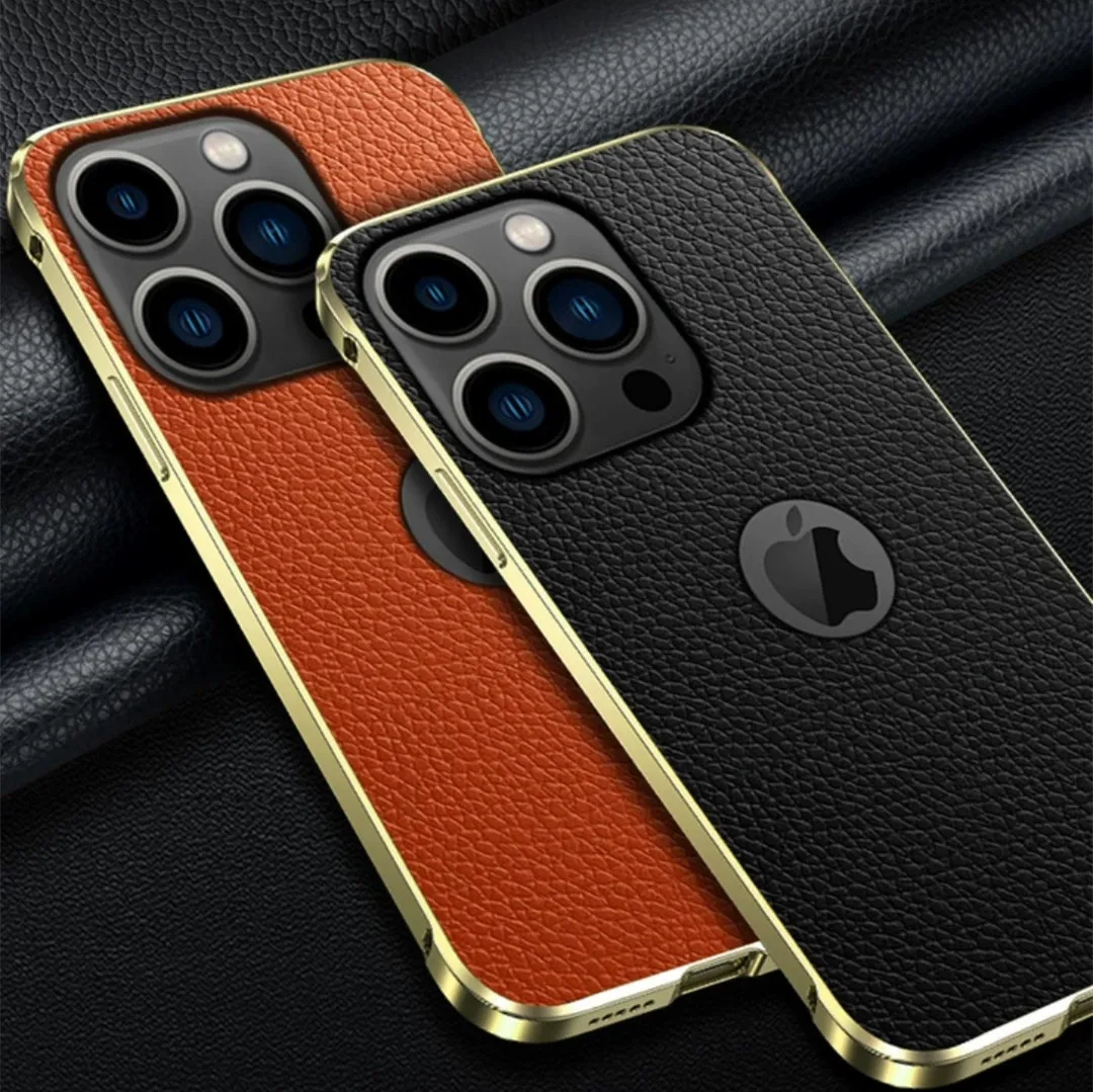Тонкий чехол из натуральной кожи в стиле ретро для Apple iPhone 13 Pro Max металлический