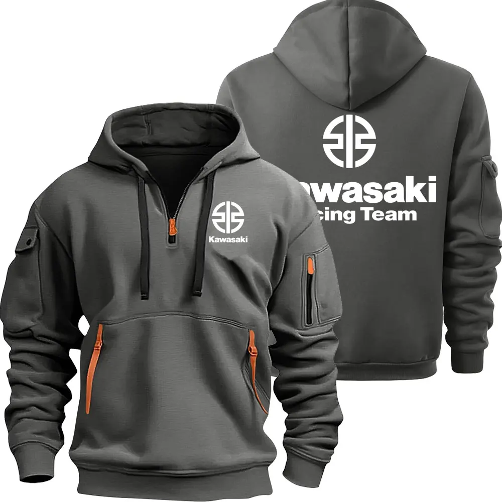 Kawasaki Logo Motorcycle Racing Team Men Half Zipper Hoodie