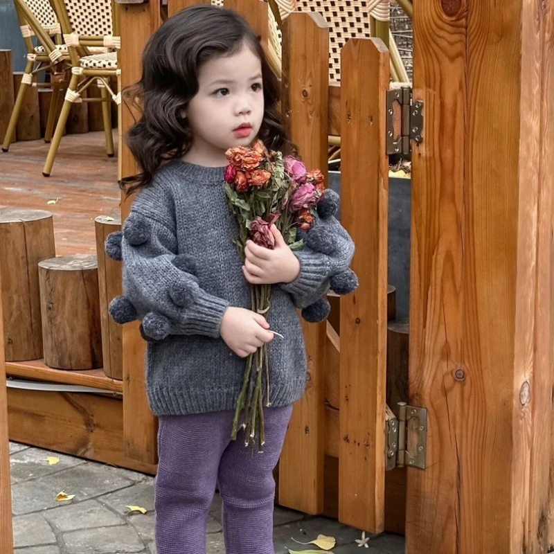 2025 가을 겨울 소녀용 모헤어 폴로 크리스마스 분위기 단색 라운드 넥 스웨터