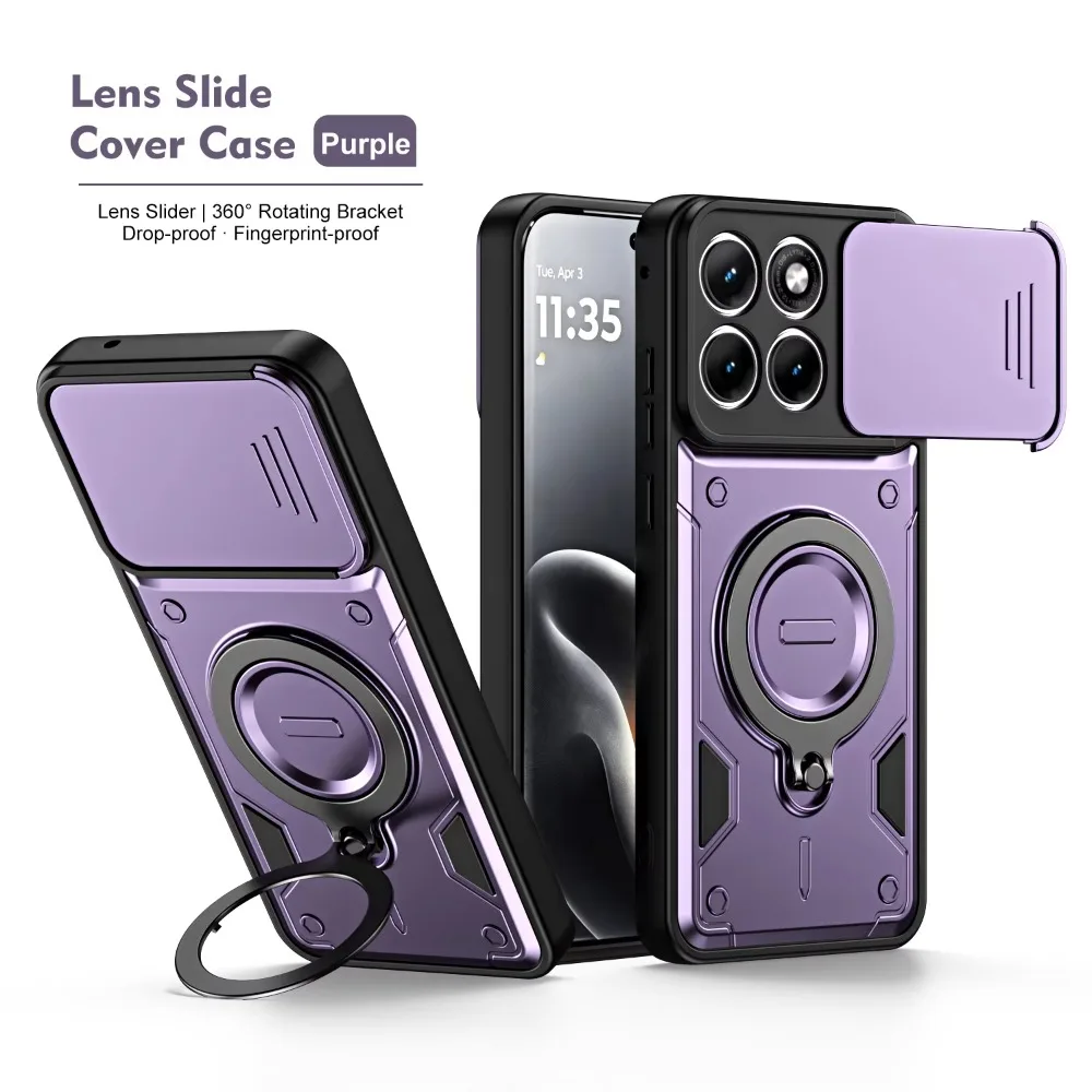 Magnetic Ring Stand Armor Case with Slide Camera Lens and Drop Protection