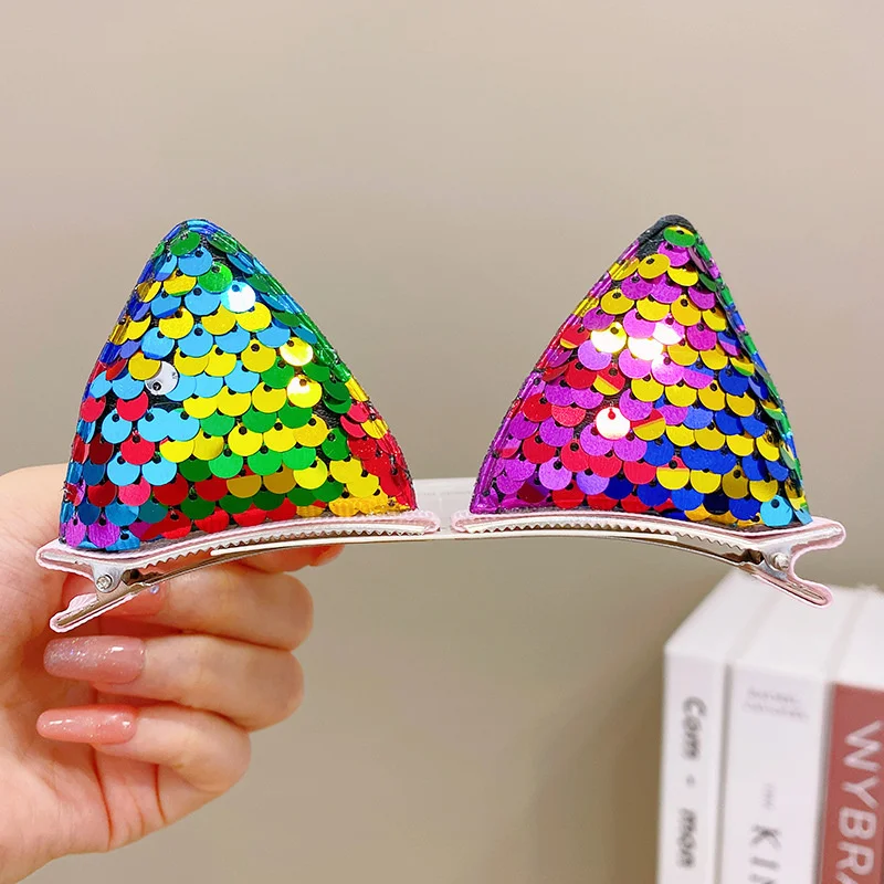 2PCS Neue Pailletten Katze Ohren Haarnadeln Mädchen Haar Clips Haar Zubehör Kind Süße Nette Barrettes Kinder Mode Headwear Ornamente – Detail 2