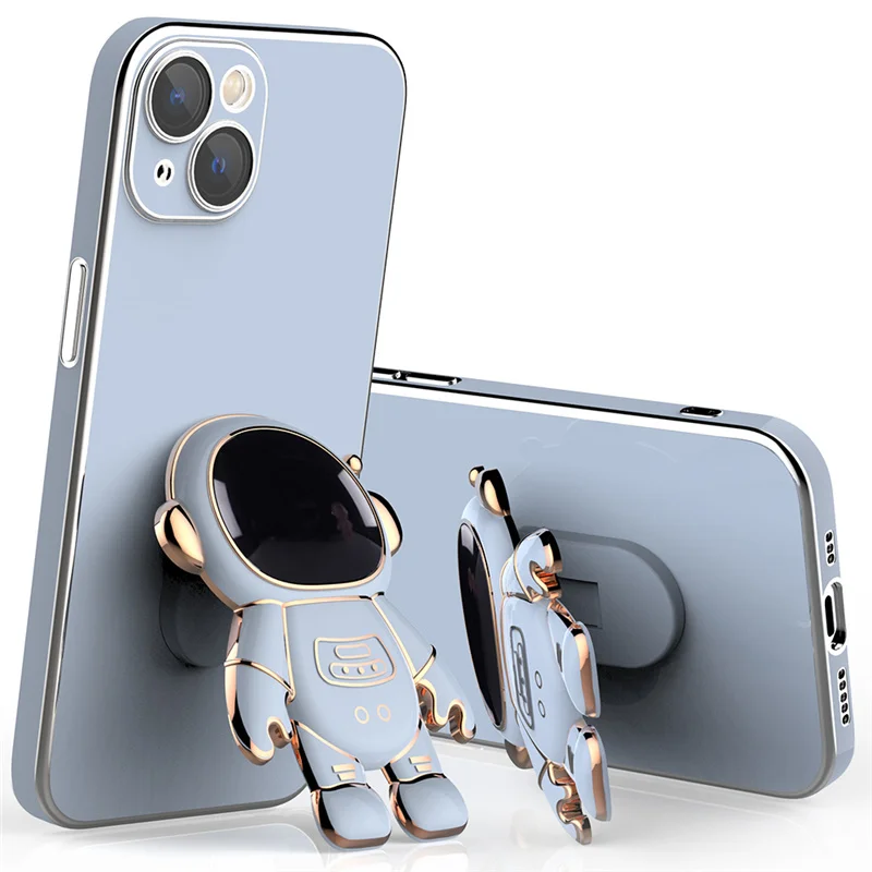 3D Astronaut Telescopic Stand Holder Plating Case For iPhone 13 11 12 Pro Max Mini XS Max X XR 7 8 Plus SE 2020 Silicone Cover cute iphone 11 Pro Max cases