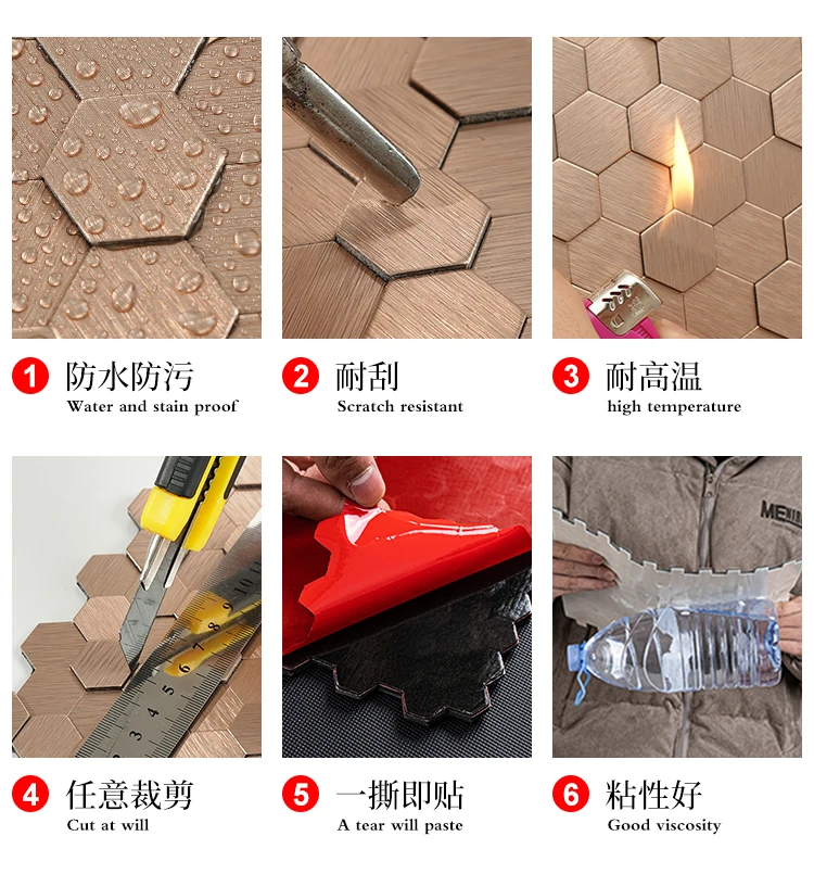 YMMXGE Piastrelle Adesive Esagonali 3D Effetto Metallo: Rivestimento Murale Fai-da-te Per Cucina E Bagno (5 Pezzi, 29x28 Cm, Color Oro/bronzo)