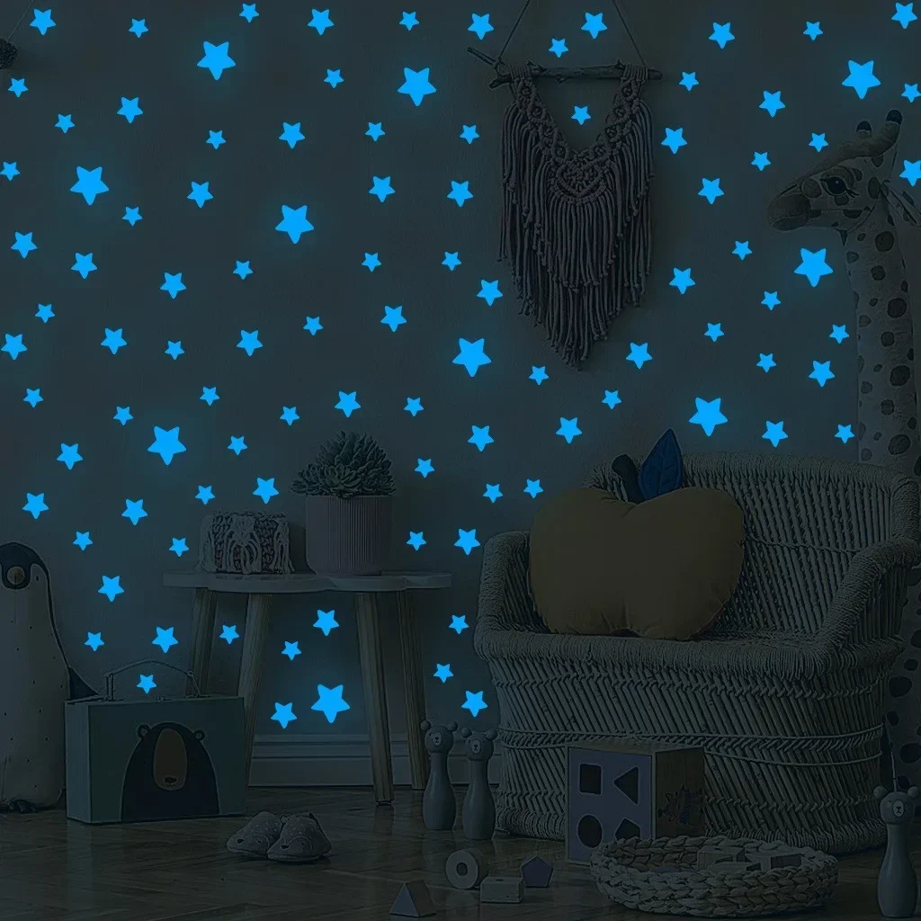 Luminous Glow-in-the-Dark Star Stickers – Colorful Fluorescent Wall Decals for Kids Rooms & Home Decor (100 Pieces)