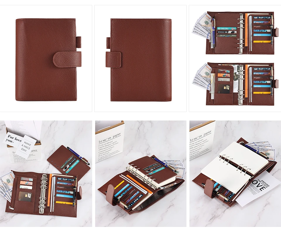 JOYIR Full Grain Leather Personal Ring Planner Binder Card Holder Organizer with 30 MM Rings Notebook Diary Journal  Create Gift