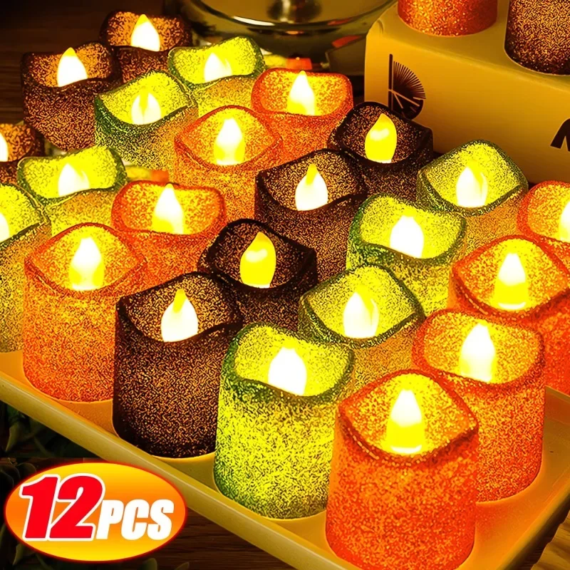 

12/6/1Pcs Glitter Flameless LED Candles Battery Operated Tea Light Romantic Candles New Year Party Table Atmosphere Decorations