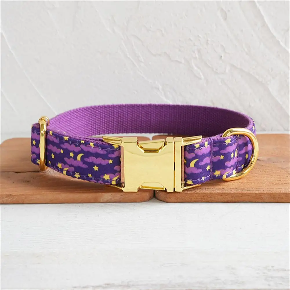 Personalized Dog Collar with Free Engraving Matching Pet Leash Customzied Contacts Metal Buckle Purple Moonlit Night Collar dog collar pet leash set dog traction rope dog seatbelt leash