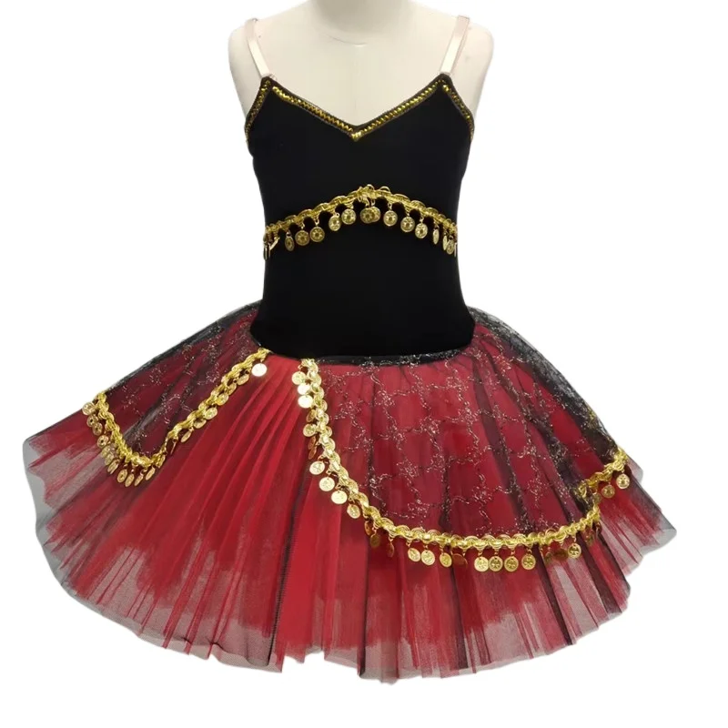 

Red girls' slingshot belly dance ballerina skirt Girls' ballerina skirt Children's long dance skirt women's performance dress