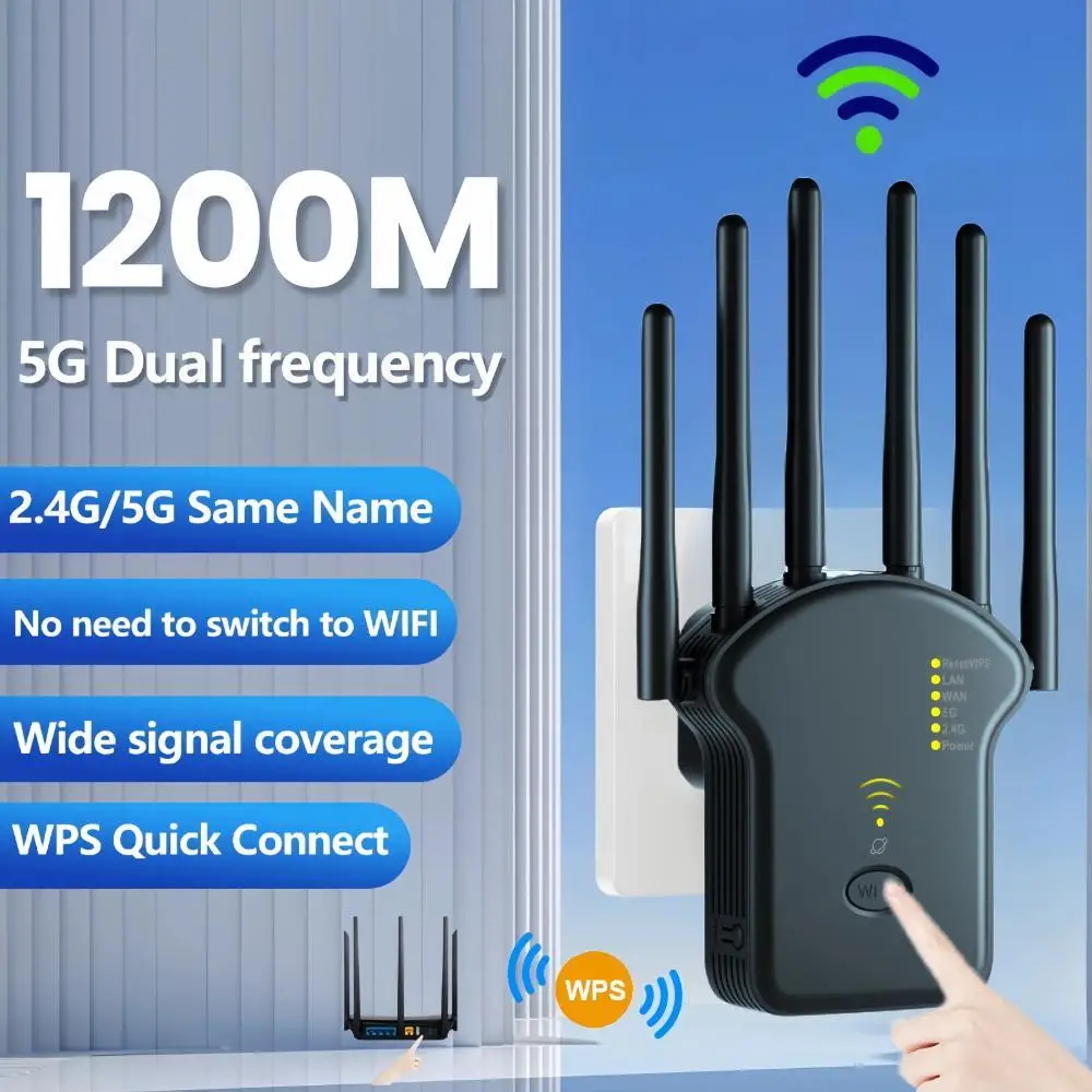 Repetidor Wi-fi sem Fio de Banda Dupla 1200mbps 2.4g Rede 5ghz Longo Alcance Impulsionador de Sinal para Casa Escritório