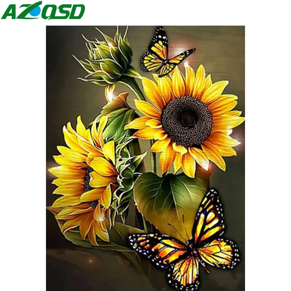 Diamond Painting AZQSD Sunflower Butterfly 20x30cm 30x40cm