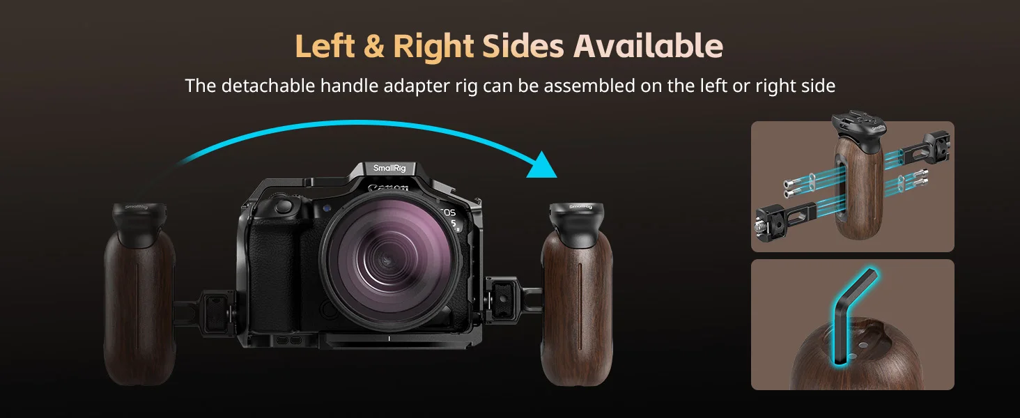 Wooden Side Handle with 1/4"-20 & 3/8''-16 ARRI Locating Screws Retractable Inte