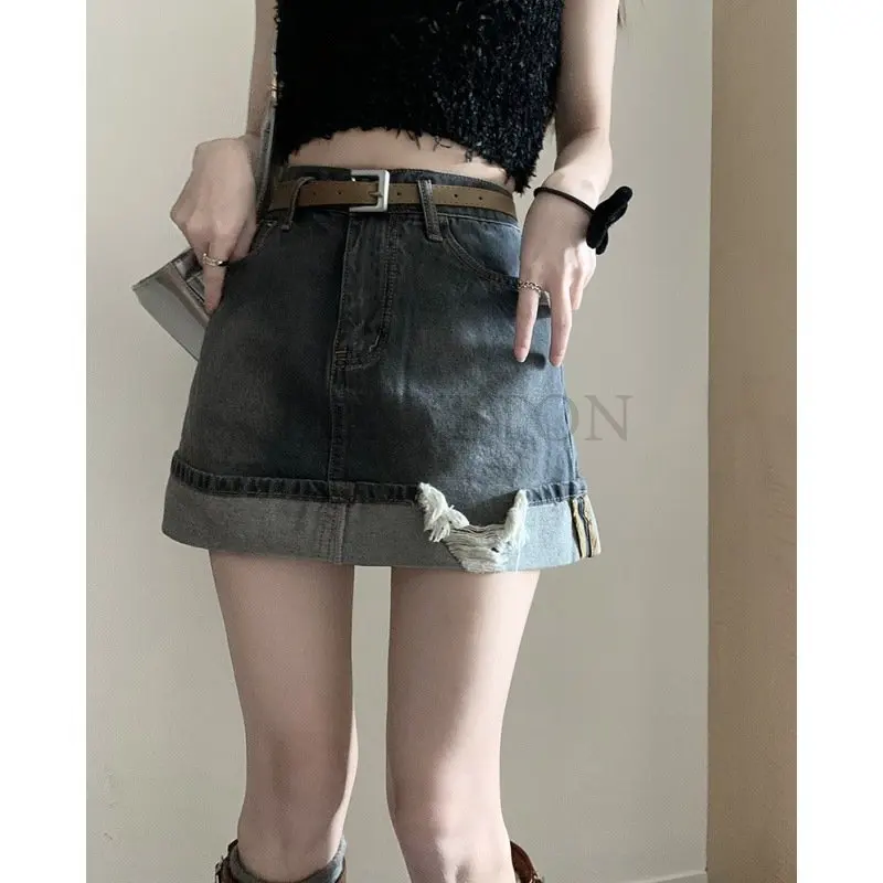 

Ruffles Denim Skirt Women High Waist Skirt With Shorts Summer Vintage Casual A-line Ball Gown Saia Short Jeans Mini Skirt Y2K