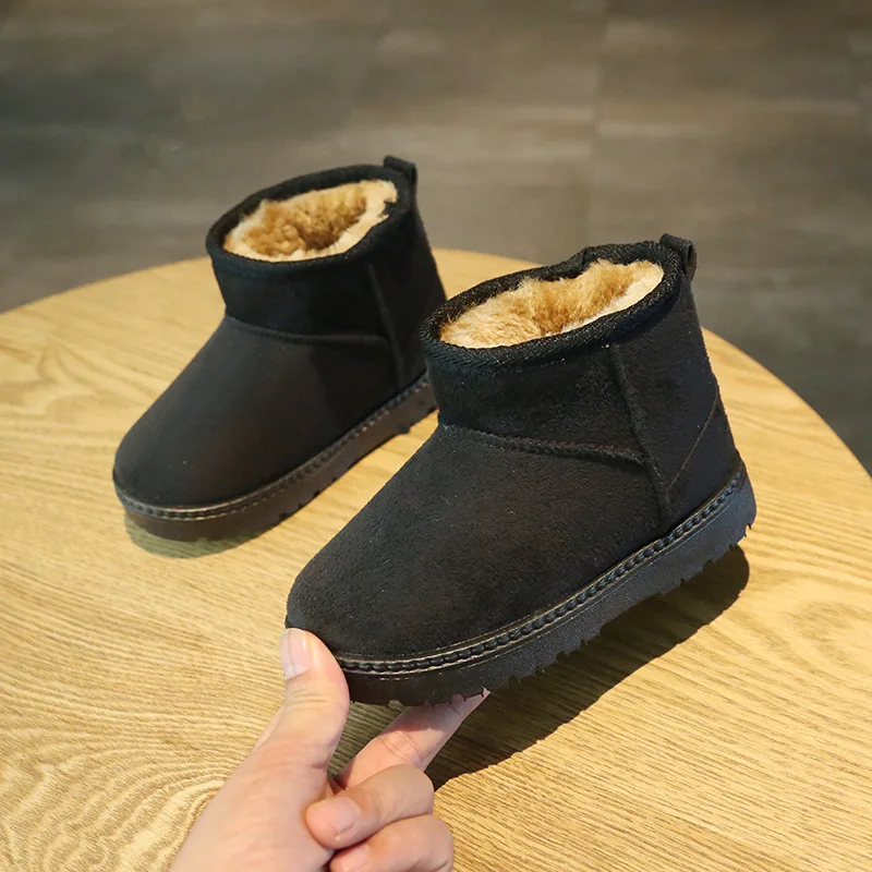 Children's snow boots for boys and girls in winter new set of short boots suede cotton shoes plush insulation shoes snow