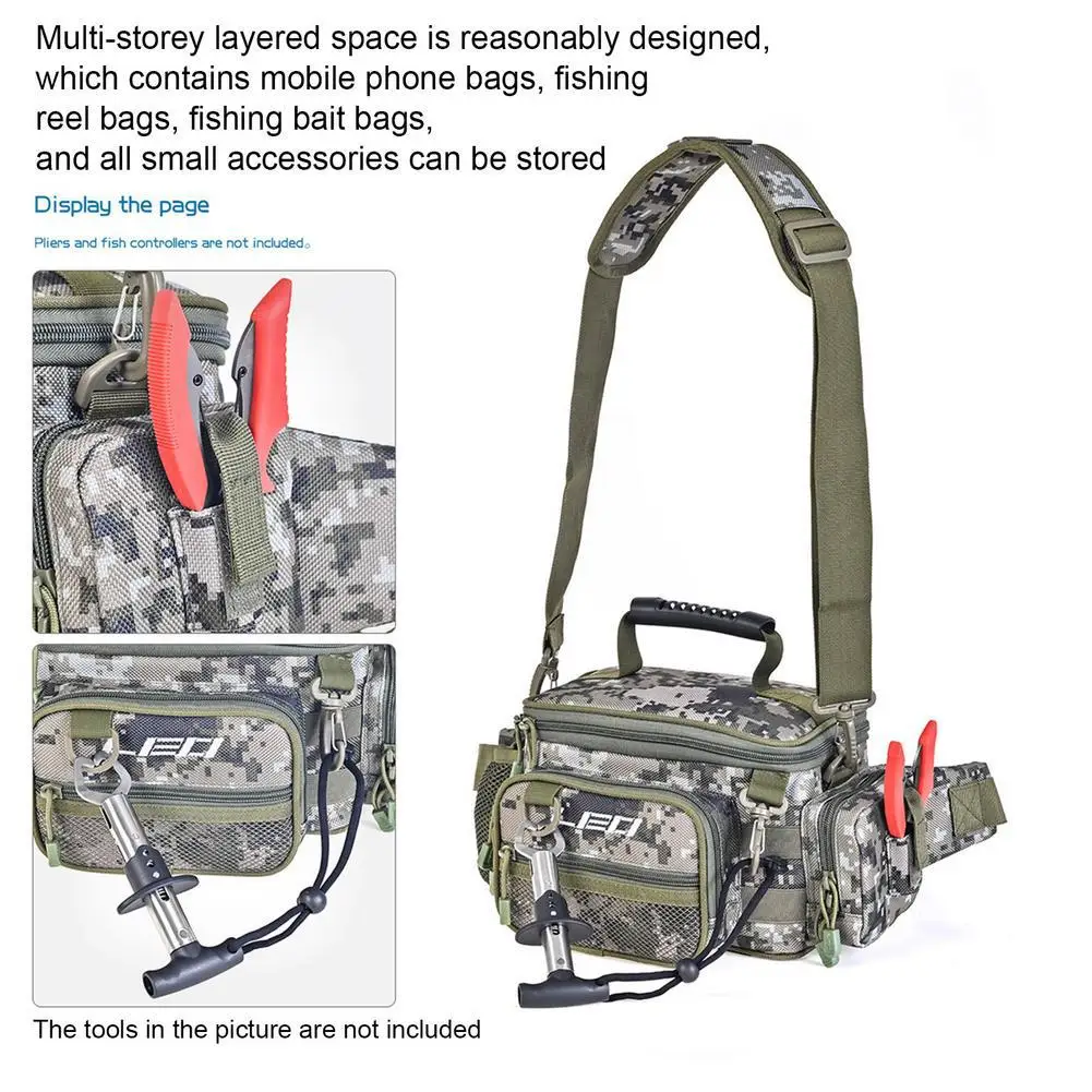 Multifunctional 4.8L Camouflage Fishing Bag Portable Waterproof Fishing Rod  Lure Reel Line Tackle Storage Messenger Waist Bag