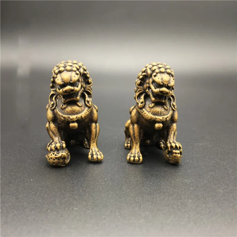 

Pack of 2 Lion Figurines Miniature Golden Lion Animal Sculpture Brass Tabletop Tea Pet Home Decoration Feng Shui Ornament