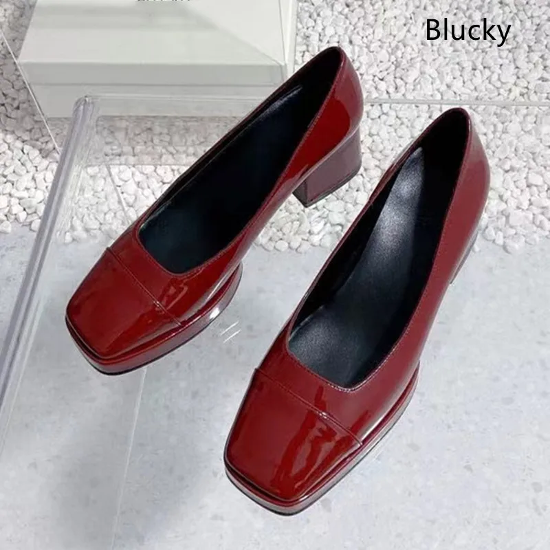 

Women's Genuine Leather Round Head Thick Heels Elevated Women's Deep Mouth Single Shoes Spring Street Wear Soft Walking Shoes