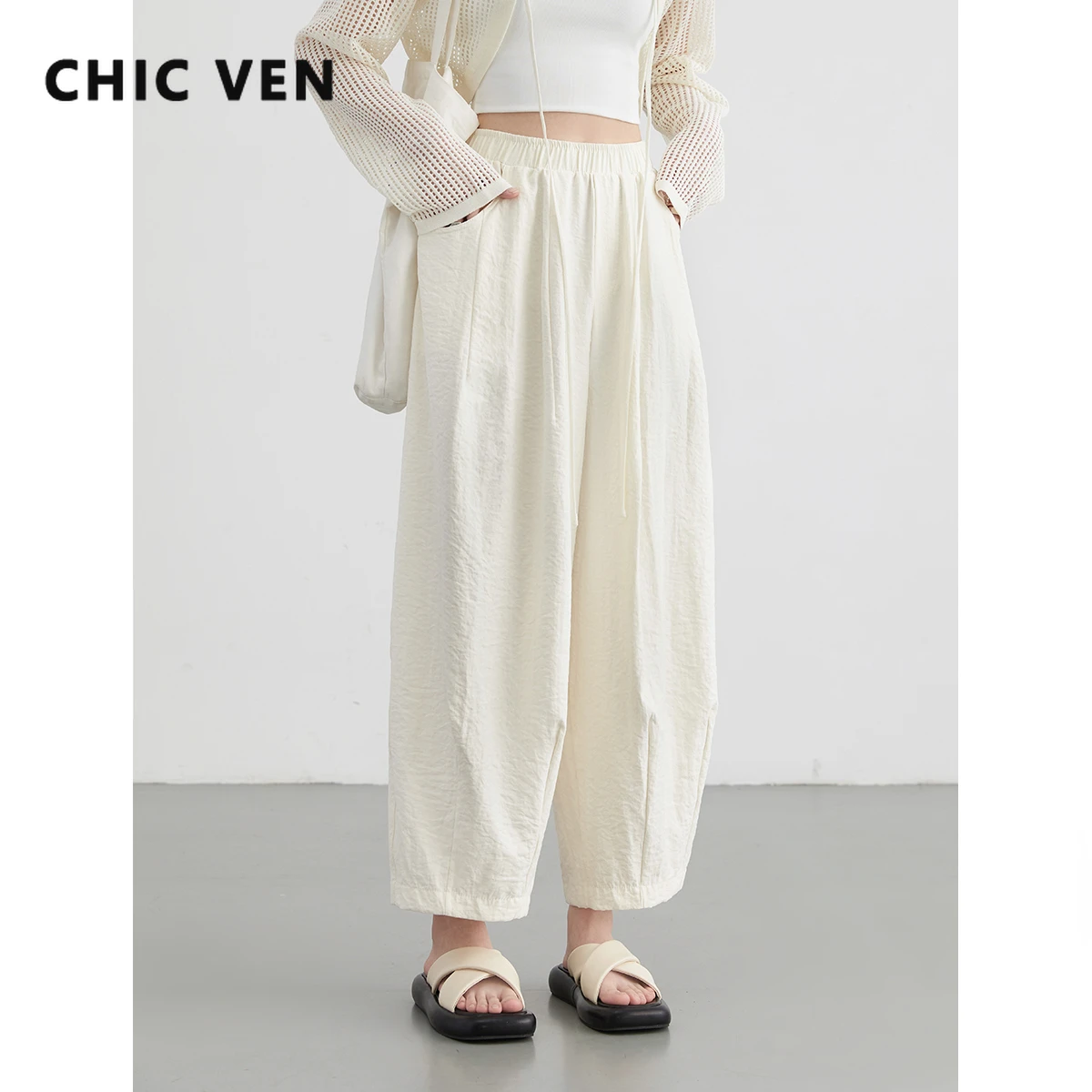 Deep Chic Mesh High Rise Elastic Waist Fishtail Stretch Pants main image 1