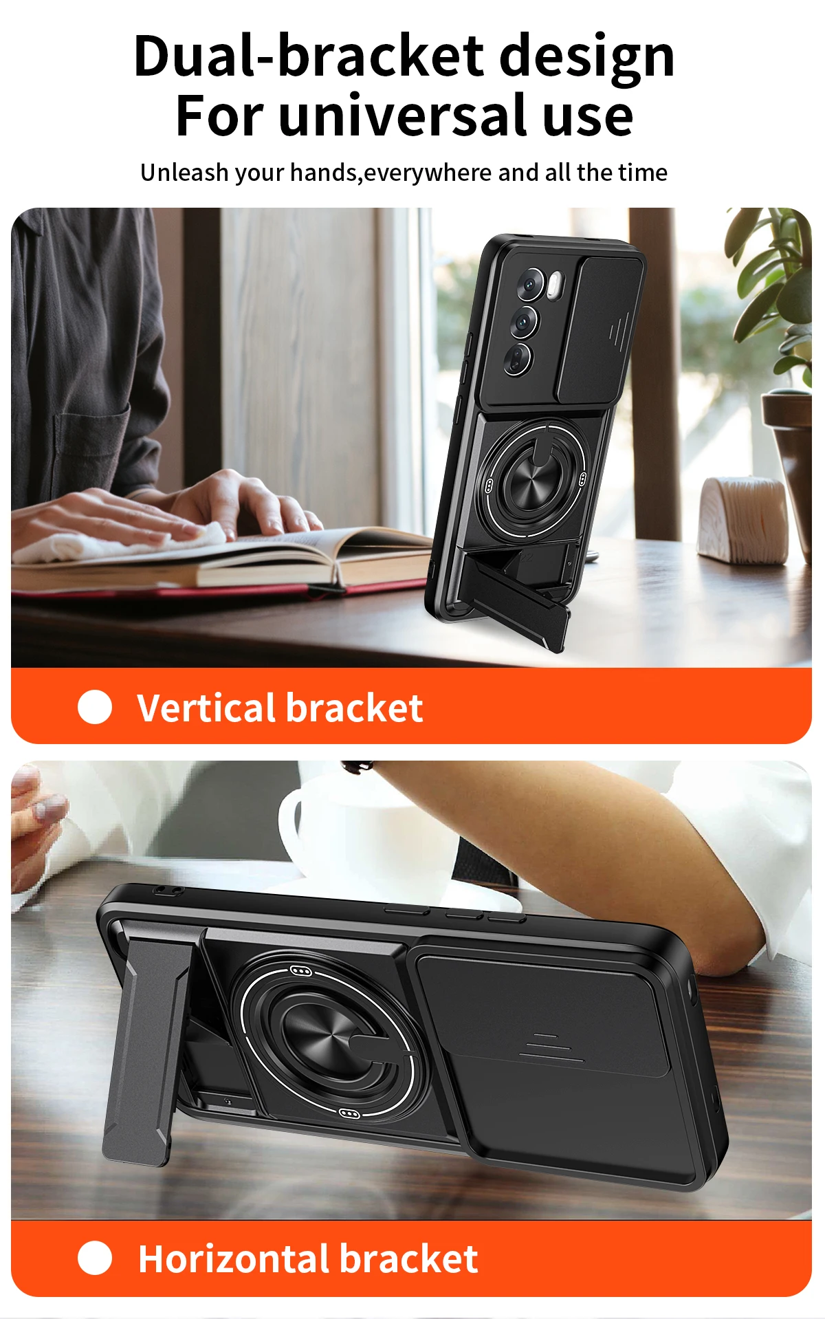 Enhanced Protective Phone Case with Sliding Camera Cover and Dual Bracket Magnetic Ring