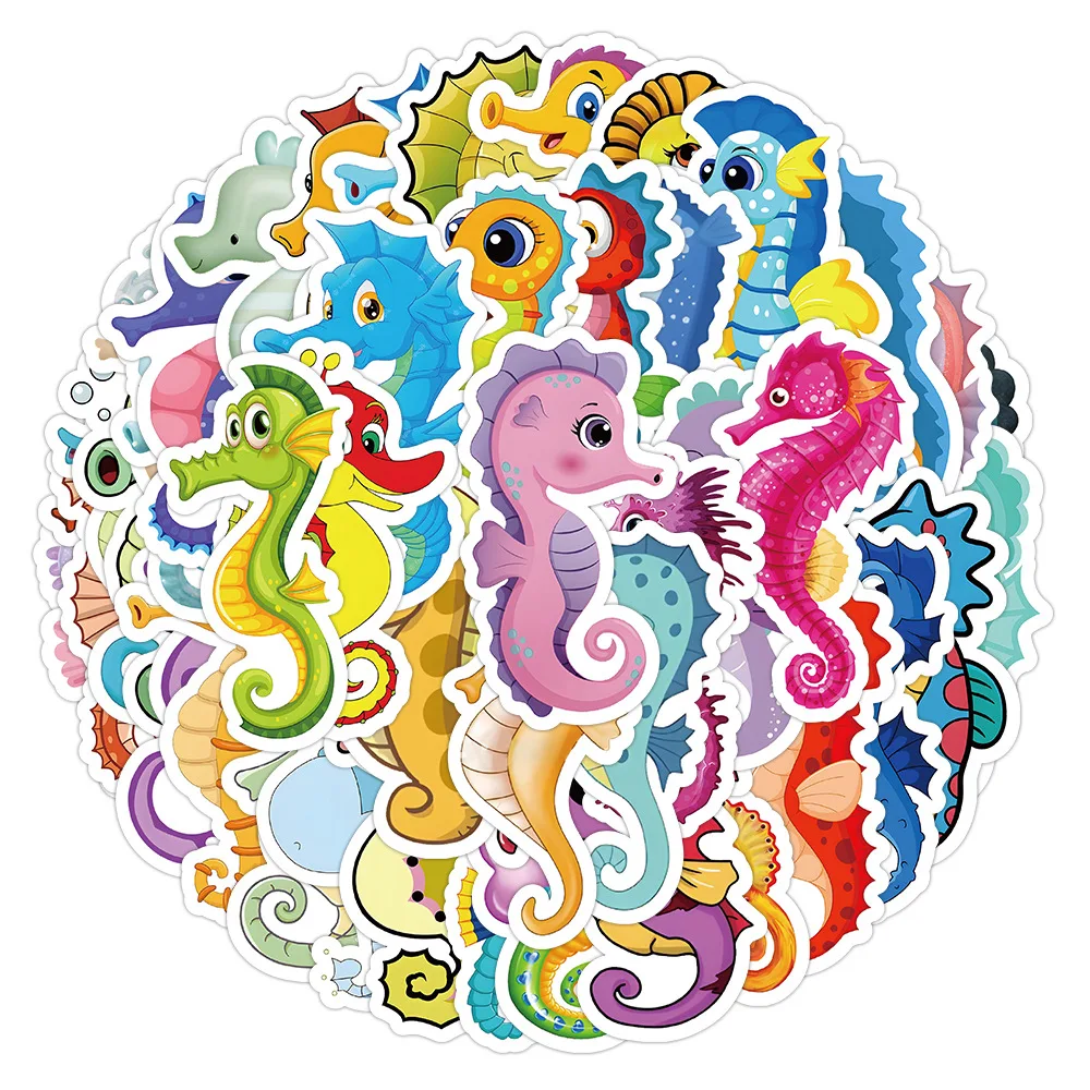 

10/50PCS New Sea Animal Color Seahorse Cartoon Sticker DIY Phone Laptop Luggage Skateboard Graffiti Decals Fun for Kid Gift