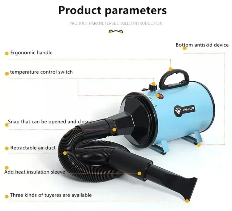 NEW Professional hair dryer for cats and dogs, blower heating temperature is adjustable, there are 4 different nozzles